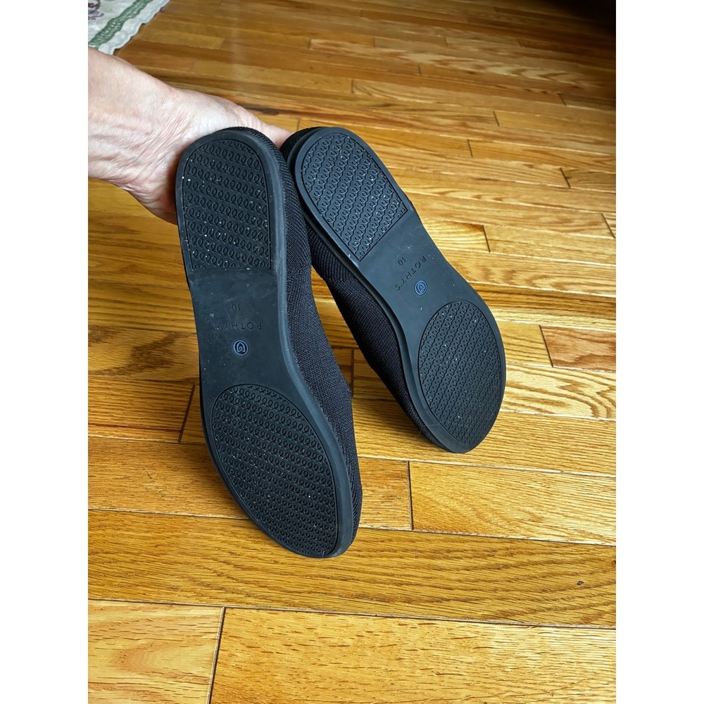 Rothys The Loafer Black Solid Knit Flats Womens Size 10 Round Toe Blue Halo Trim - Picture 6 of 7